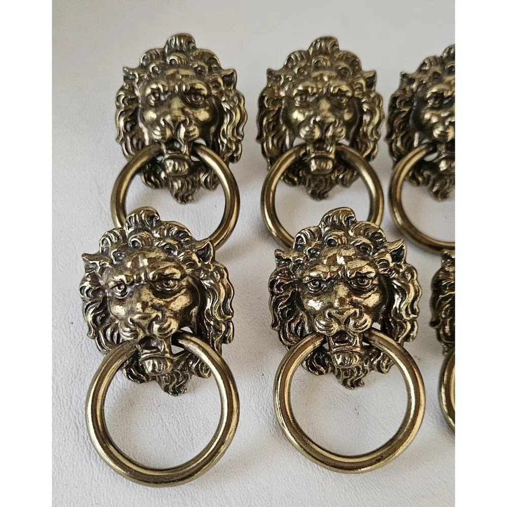 6 Pcs Large Lion Head Ring Drawer Pulls Knobs